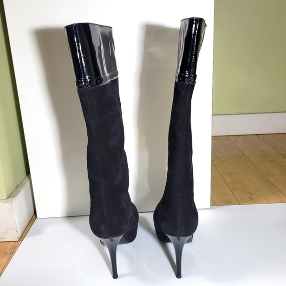 Ysl yves saint laurent platform suede leather knee high stiletto boots black  7 - Picture 4 of 15